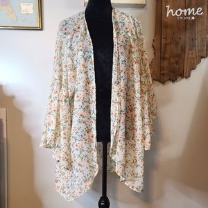 Altar'd State Ditsy Floral Sheer Chiffon Open Front Bell Sleeve Cardigan Kimono